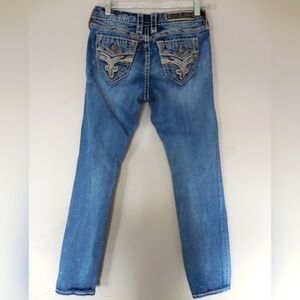 Rock Revival Women Lupe Easy Straight Leg Jean Size 27 Orange/white/cream Stitch